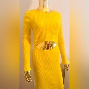 ASOS Long Sleeve Yellow Front Cutout Sweater Knit Dress, Size 8, NWT